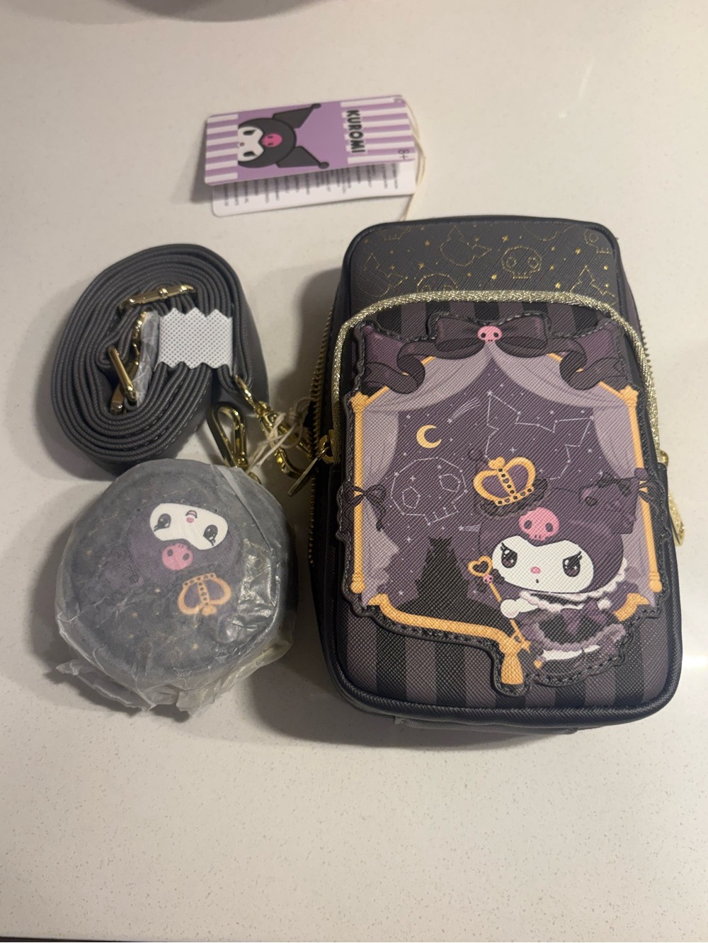 Sanrio Kuromi Crossbody Phone Bag - Black & Purple with Gold Accents